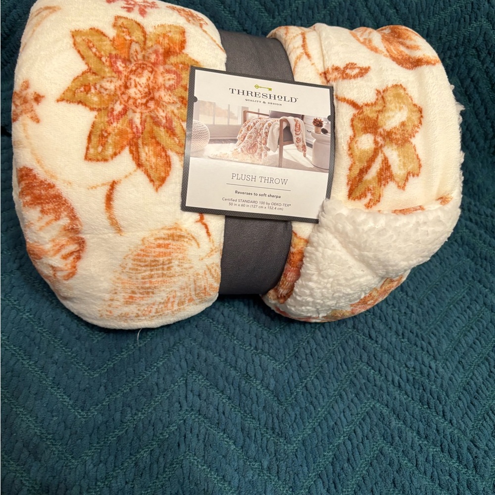 Threshold Floral Plush Throw Blanket - Cream and Orange